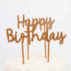 Meri Meri - Happy Birthday Cake Topper - Gold Acryl